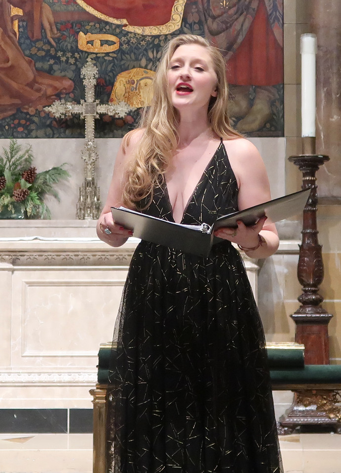 Classical soprano Sarah Hawkey performing a concert of baroque music