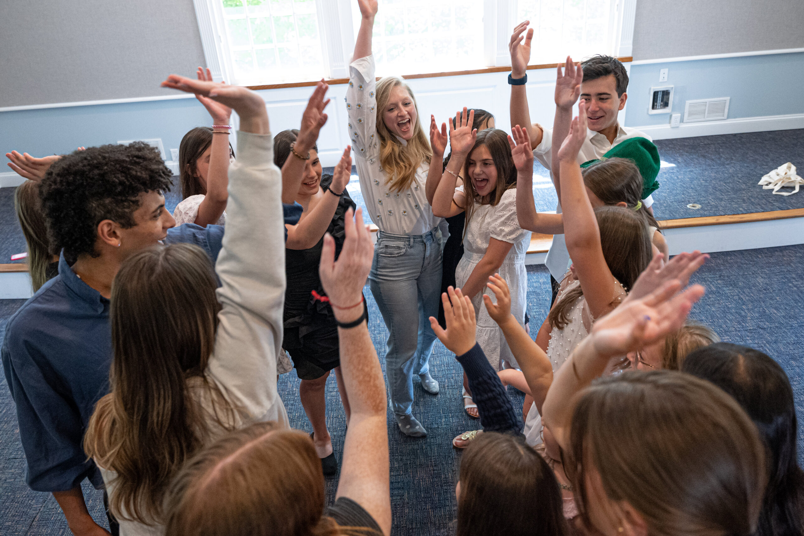 Sarah Hawkey Sarah Hawkey Voice Teacher gets excited to start an exercise with a group of young singers in her voice studio in Weston, CT