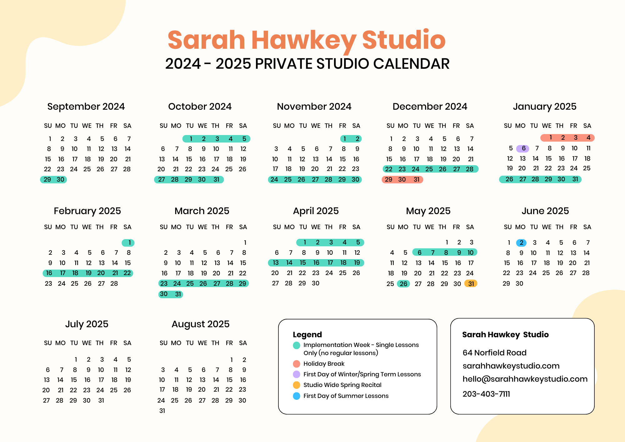 2024-2025 Private Studio Calendar